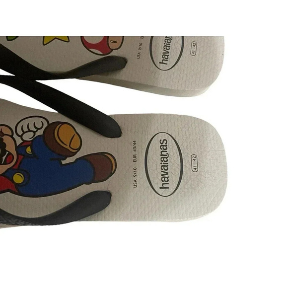 Havaianas Unisex Men’s Mario Bros Sandal White/Black Flip Flop Size 9/10 RARE